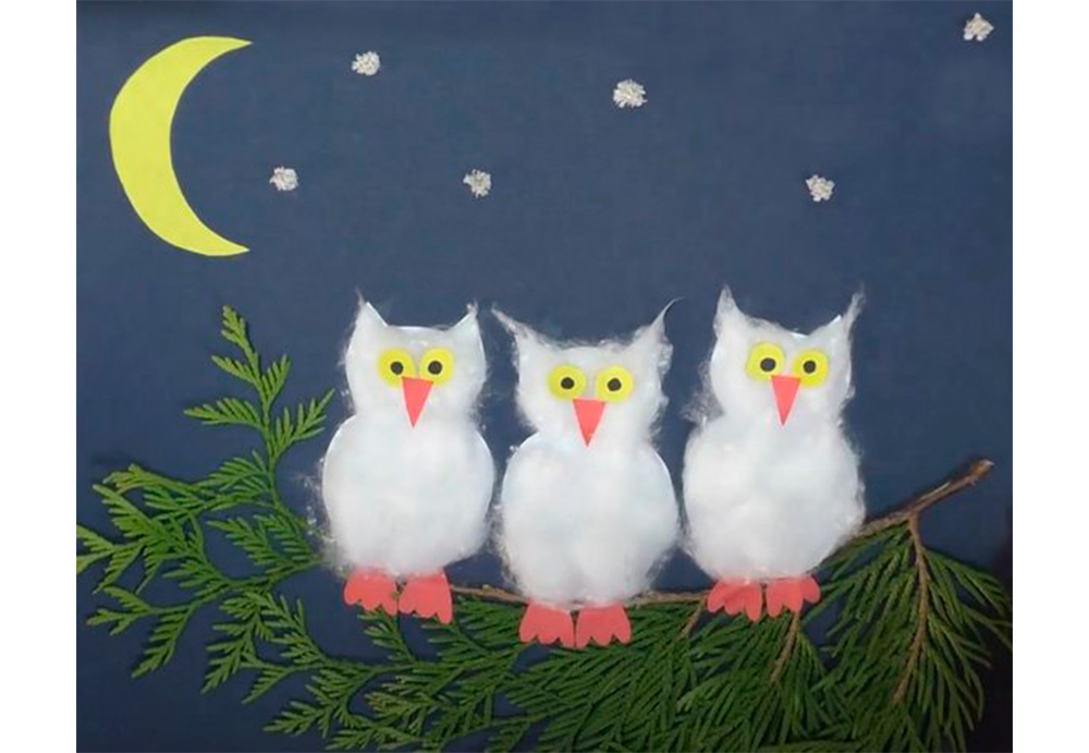 Зимние поделки: совята из ваты