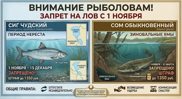 Запрет на лов сома обыкновенного и сига чудского